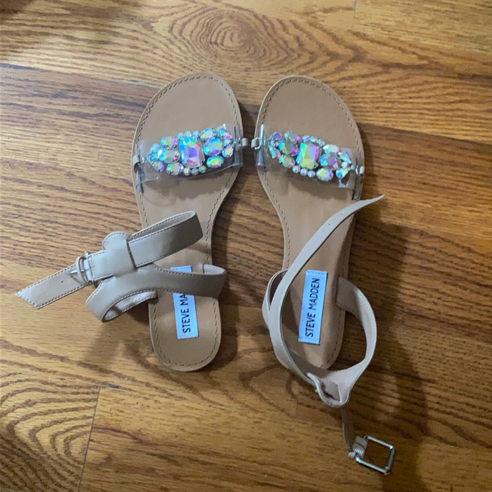 Never worn steve madden sandals with rhinestones.